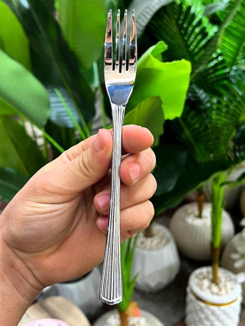 Generic Premium Stainless Steel Small size Dinner Forks, Set of 6, Elegant Design with Ribbed Handle.